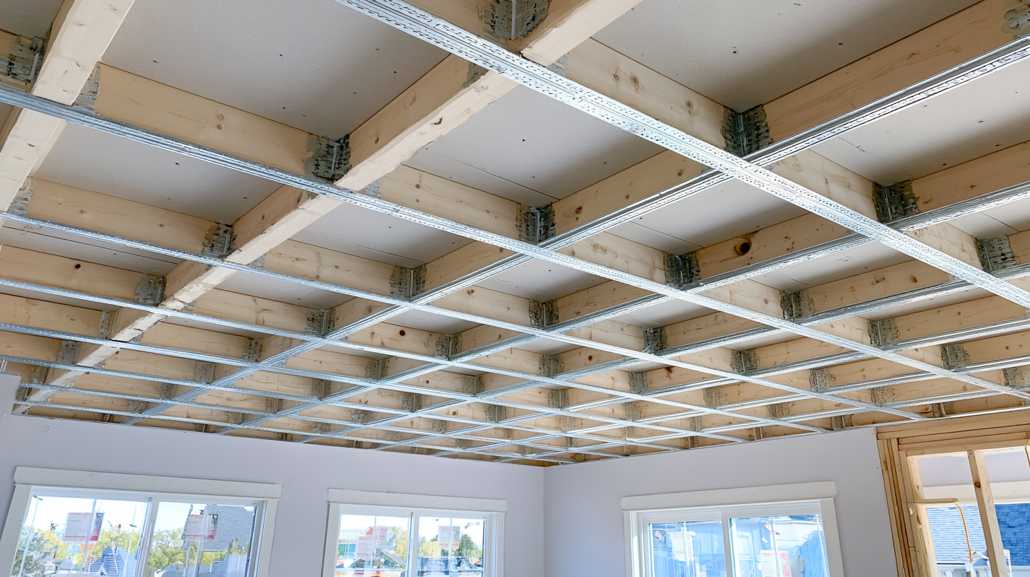 Condo ceiling with isolation clips and resilient channels before drywall